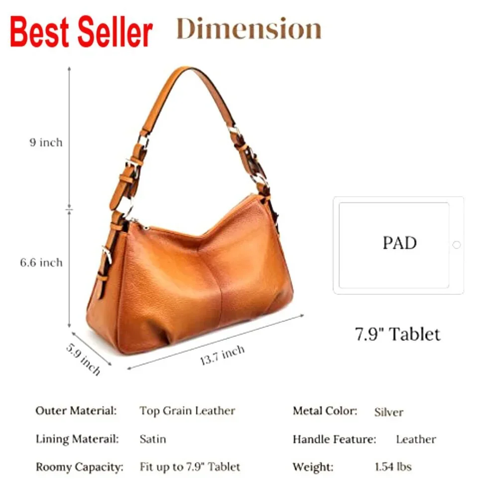 Genuine Leather Hobo Shoulder Bag Top Handle Handbag